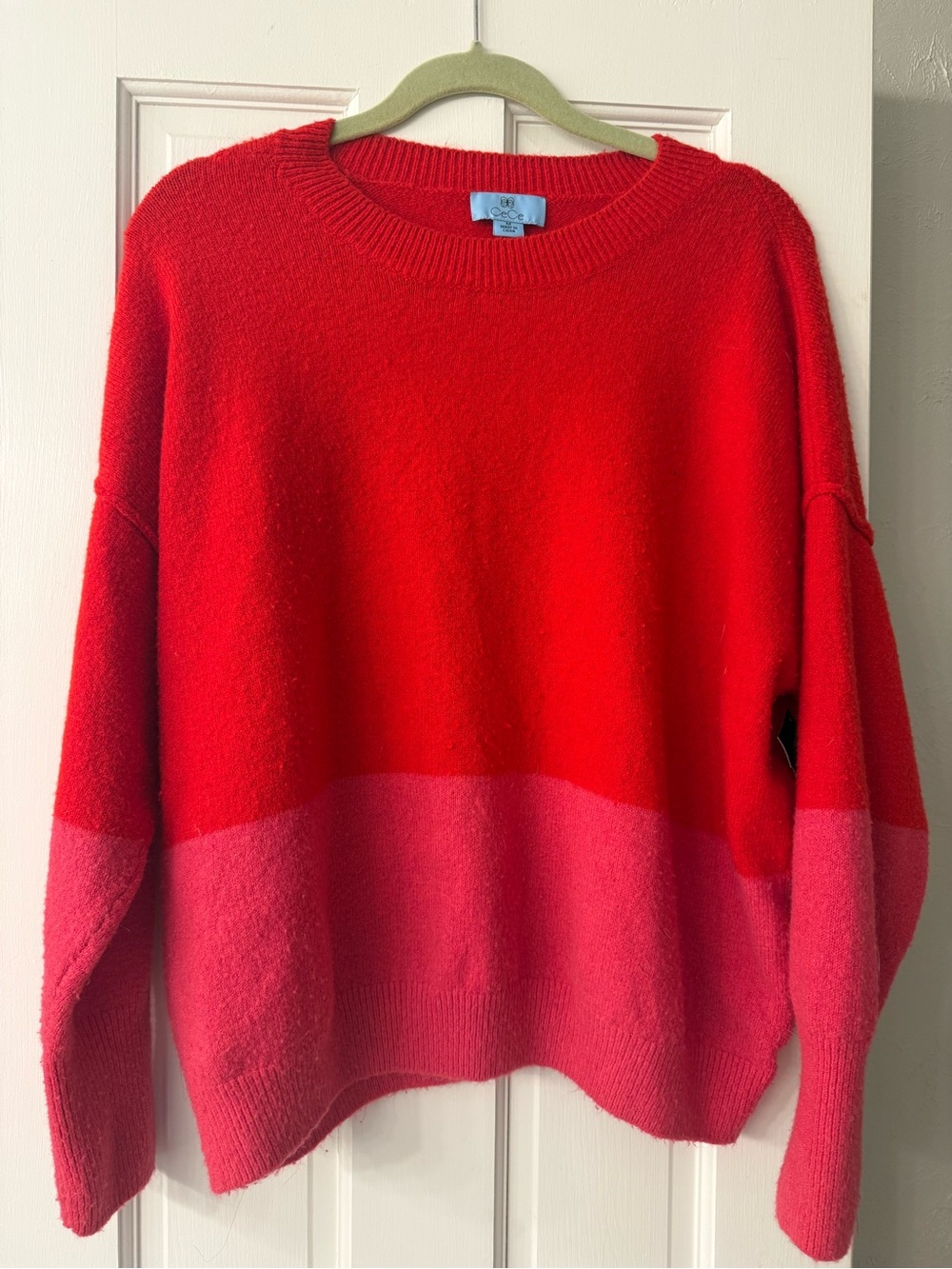 CeCe Red & Pink Colorblock Crewneck Sweater